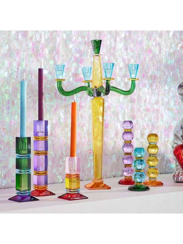 Portacandele Fancy Crystal A 5 Fiamme In Vetro Giallo