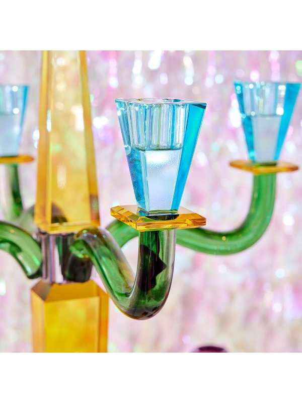 Portacandele Fancy Crystal A 5 Fiamme In Vetro Giallo