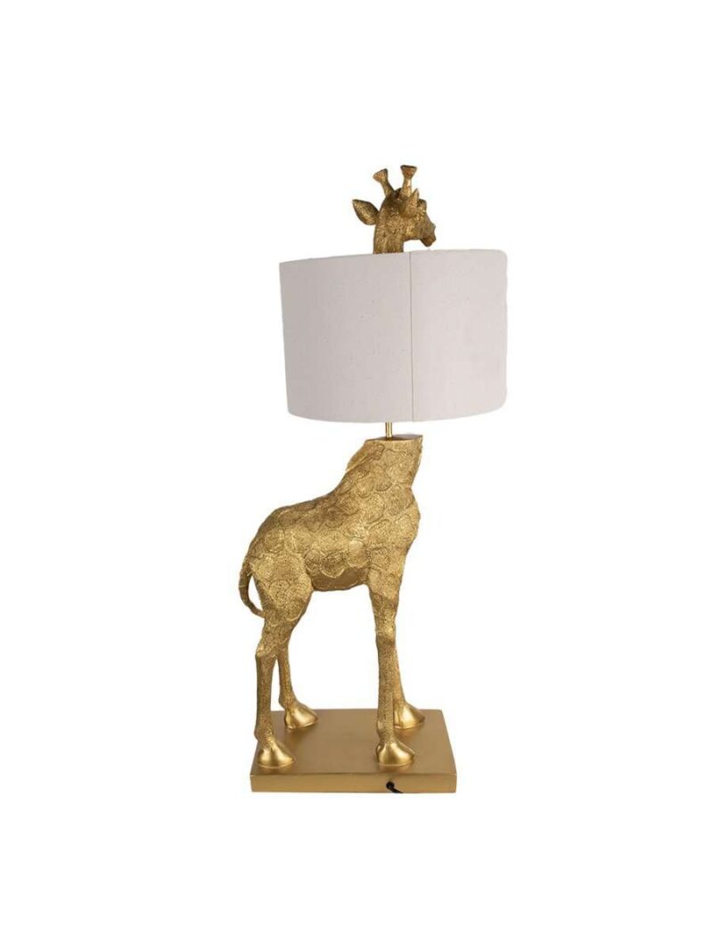 Lampada Da Tavolo Giraffa Oro Paralume Avorio H85 Cm