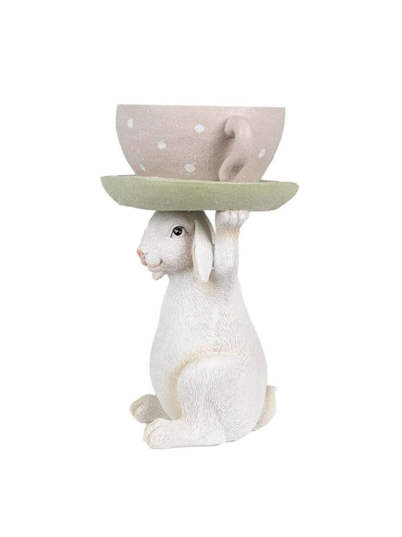 Decorazione Coniglio Beige E Rosa In Resina