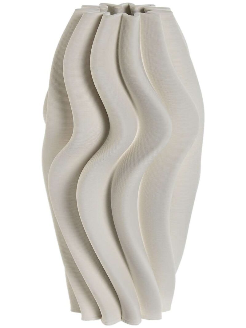 Vaso In Gres Porcellanato 3D Bianco Con Motivo A Onda