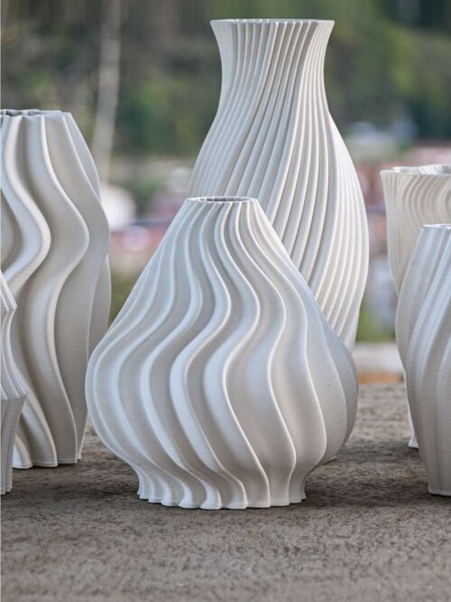 Vaso in Gres Porcellanato 3D Bianco con Venature ad Onde