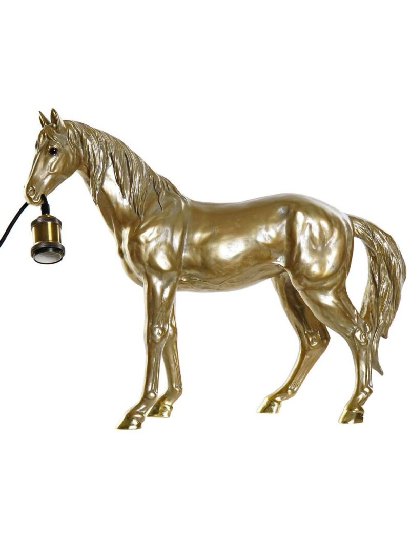 Lampada Da Tavolo Cavallo In Resina Dorato