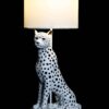 Lampada Da Tavolo Leopardo In Resina Con Paralume Bianco