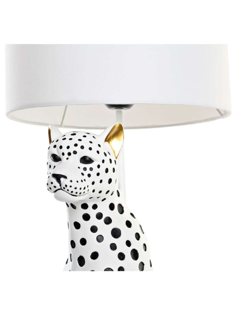 Lampada Da Tavolo Leopardo In Resina Con Paralume Bianco