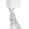 Lampada Da Tavolo Leopardo In Resina Con Paralume Bianco