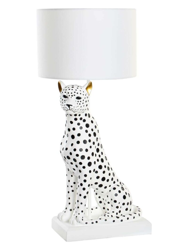 Lampada Da Tavolo Leopardo In Resina Con Paralume Bianco