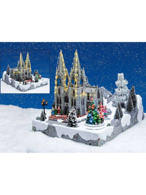 Scena Invernale di una Cattedrale con Luci Musica e Movimento