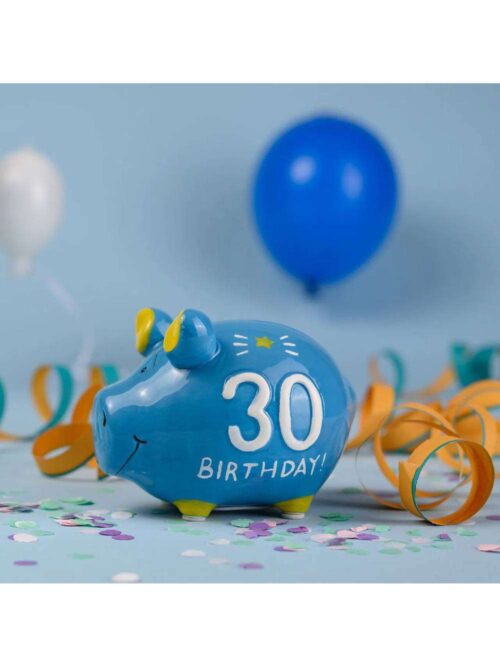 Salvadanaio Maialino Azzurro in Ceramica Piccolo 30 Anni