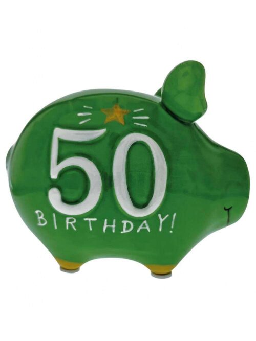 Salvadanaio Maialino Verde in Ceramica Piccolo 50 Anni