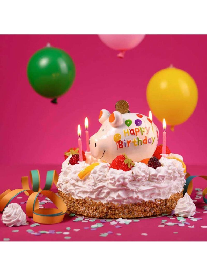Salvadanaio Maialino Happy Birthday In Ceramica