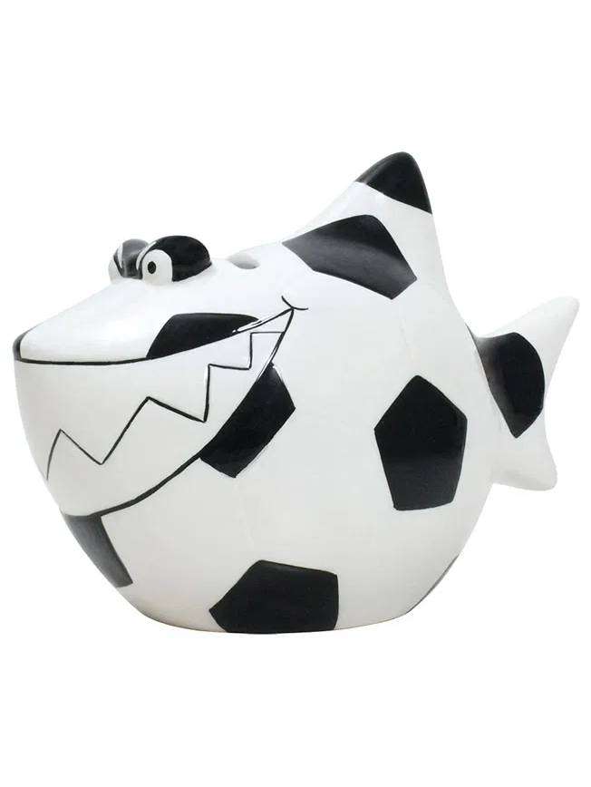 Salvadanaio Squalo Da Calcio In Ceramica Bianco/Nero
