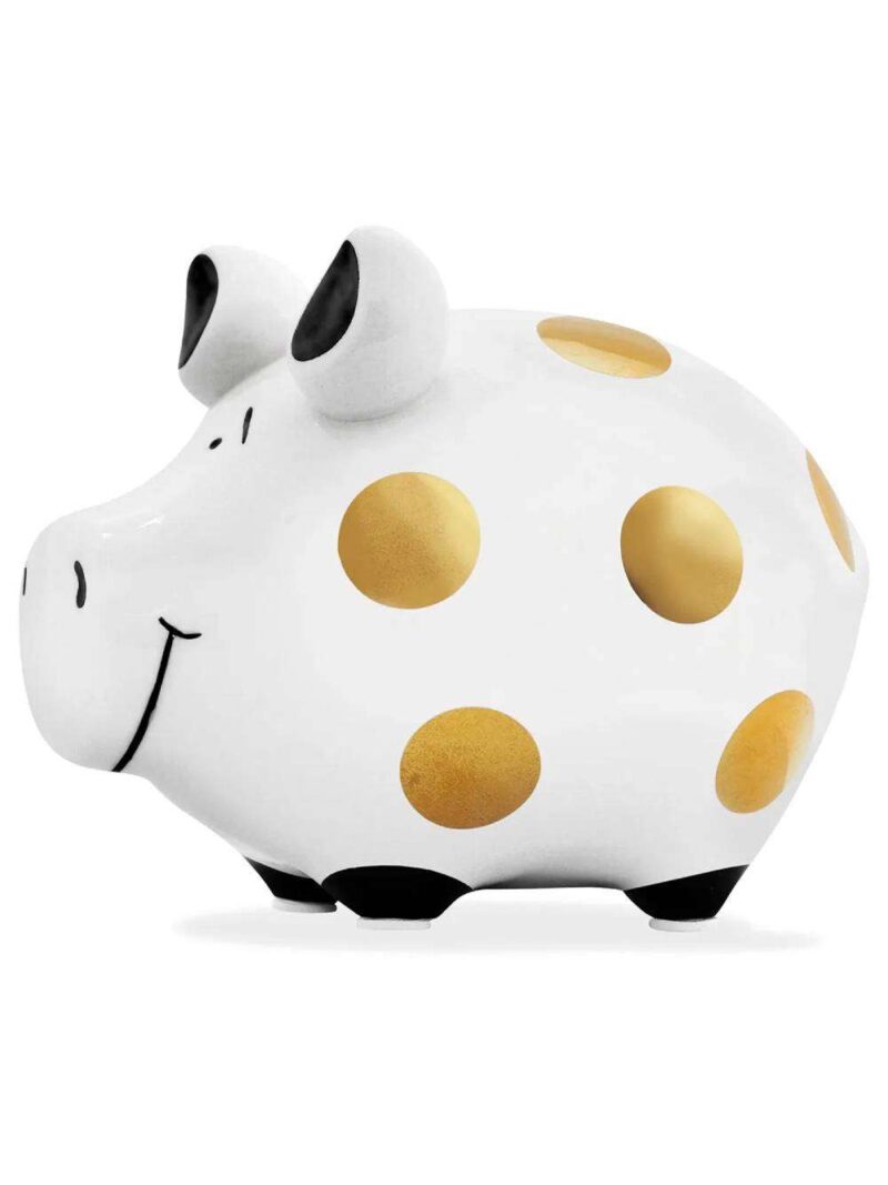 Salvadanaio Maialino In Ceramica Bianco Oro