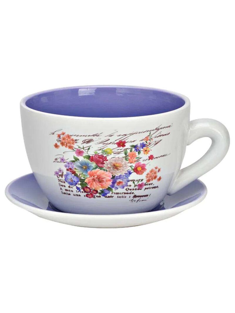 Grande Tazza Per Piante In Ceramica Con Fiori Design Viola Bianco