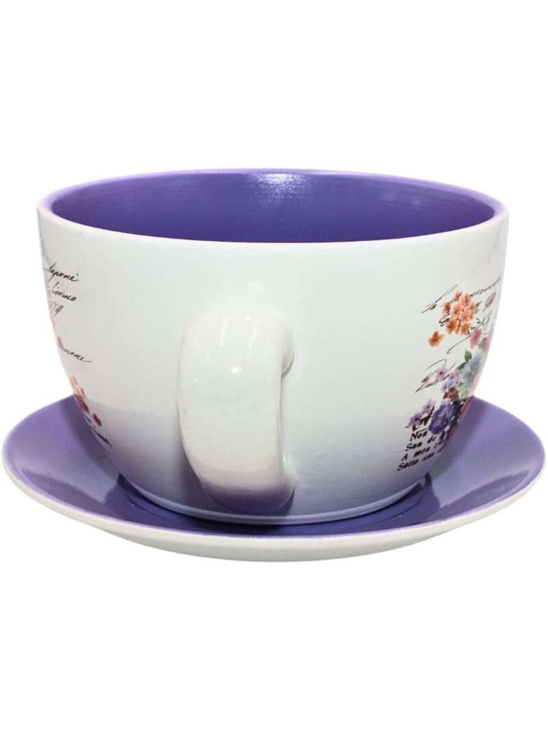Grande Tazza Per Piante In Ceramica Con Fiori Design Viola Bianco