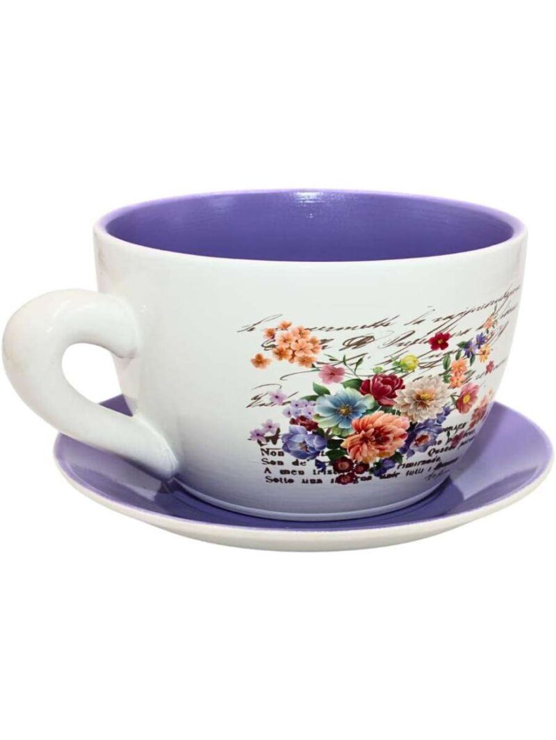 Grande Tazza Per Piante In Ceramica Con Fiori Design Viola Bianco