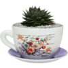 Grande Tazza Per Piante In Ceramica Con Fiori Design Viola Bianco