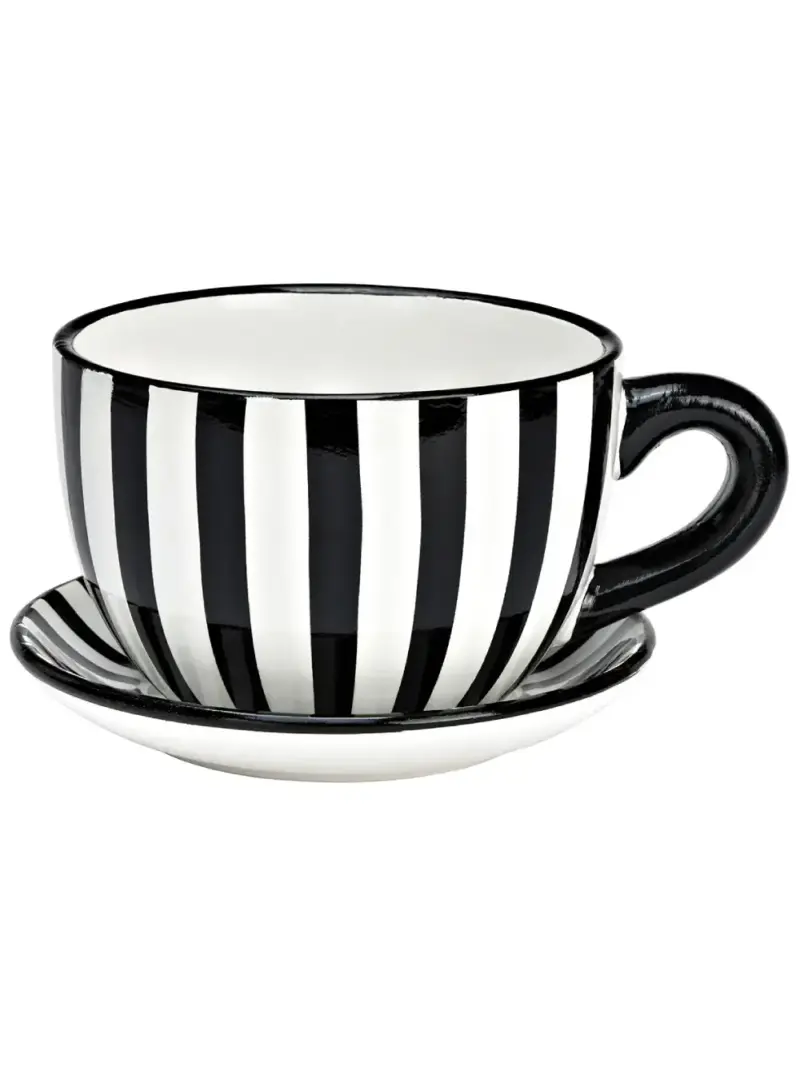Grande Tazza Per Piante In Ceramica Bianca A Righe Nere Design Moderno 25X14X23 Cm