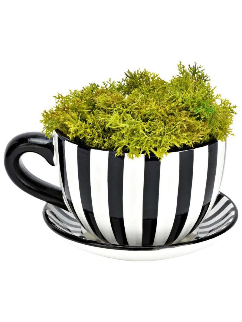 Grande Tazza Per Piante In Ceramica Bianca A Righe Nere Design Moderno 25X14X23 Cm