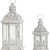 Set Di 2 Lanterne In Metallo Bianco Invecchiato Con Inserti In Cristallo