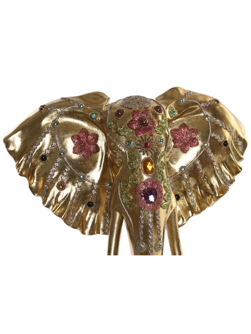 Statua Testa Di Elefante Dorato In Resina Con Gemme