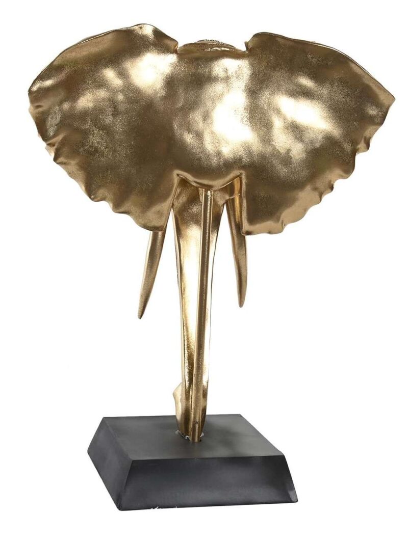 Statua Testa Di Elefante Dorato In Resina Con Gemme