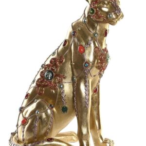 Statua Leopardo Dorato in Resina con Gemme