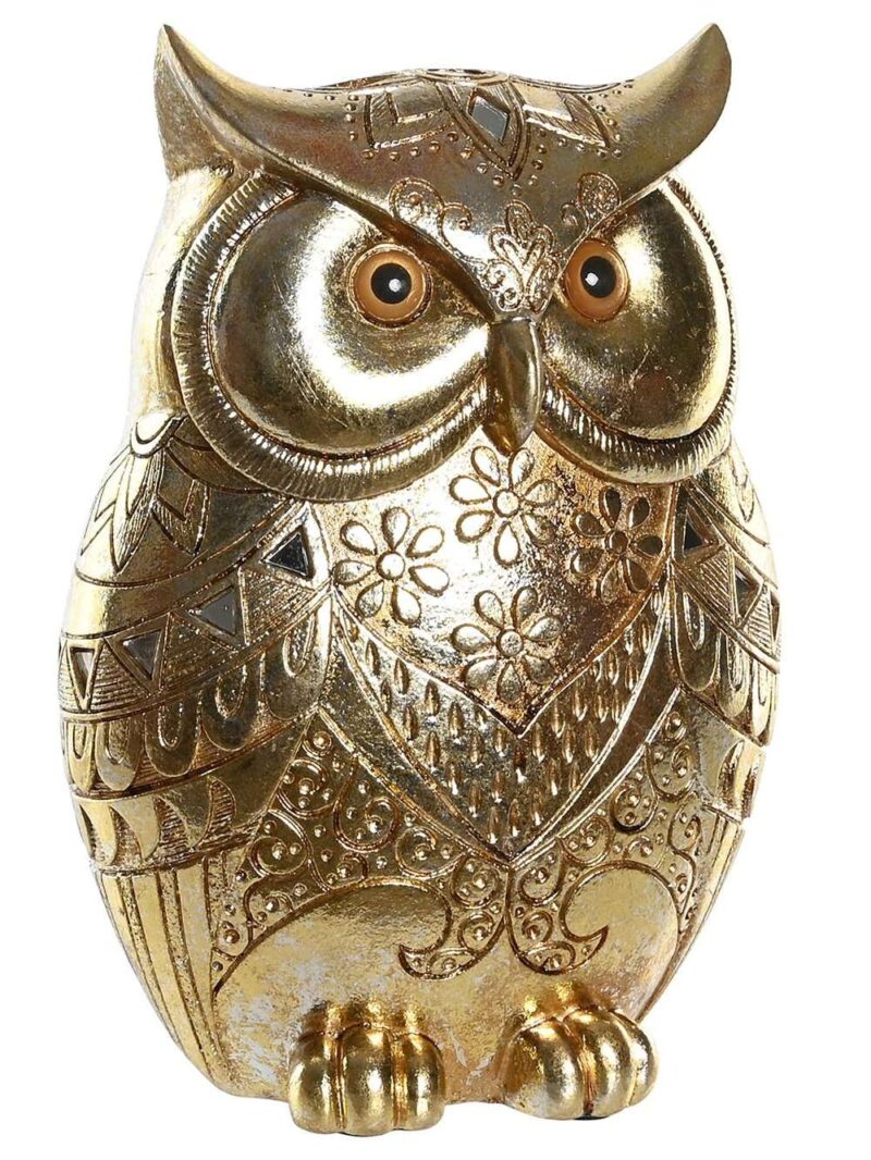 Gufo Dorato In Resina Figura Decorativa