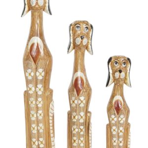 Set di 3 Figure in Albasia a Forma di Cane Stilizzato Squadrato