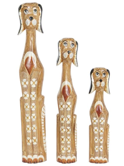 Set di 3 Figure in Albasia a Forma di Cane Stilizzato Squadrato