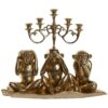 Candelabro Decorativo In Resina Dorato A Forma Di Tre Scimmiette