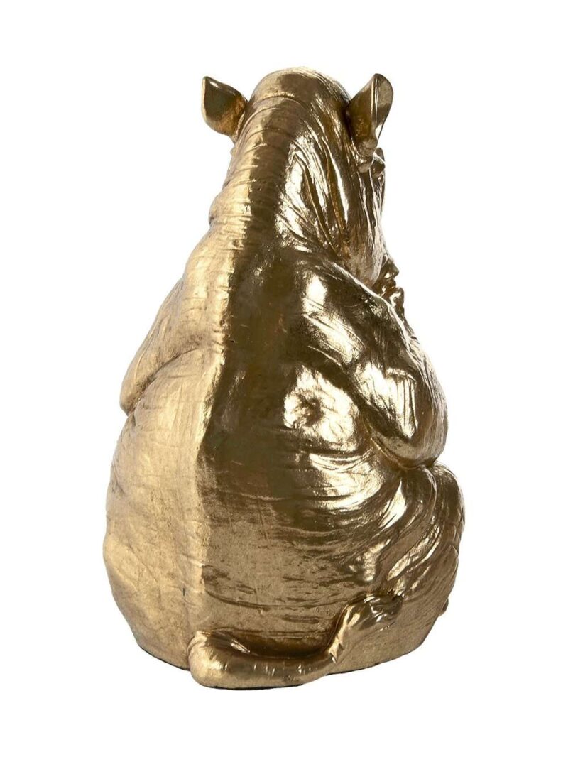 Figura In Resina A Forma Di Rinoceronte Seduto Dorato