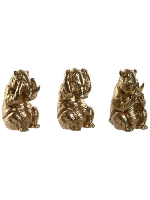 Figura in Resina a Forma di Rinoceronte Seduto Dorato