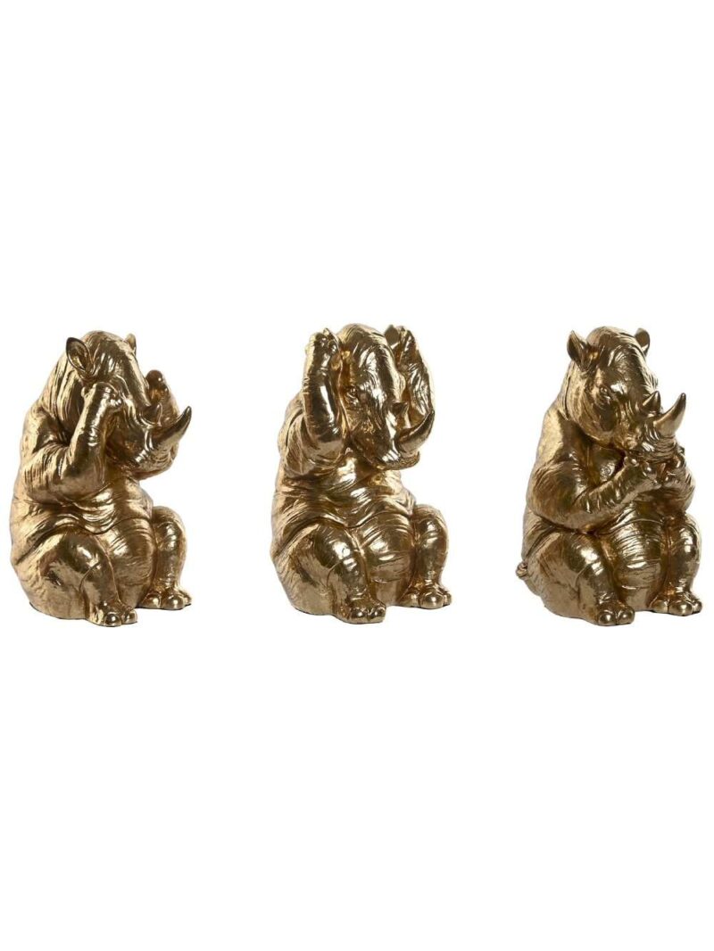 Figura In Resina A Forma Di Rinoceronte Seduto Dorato