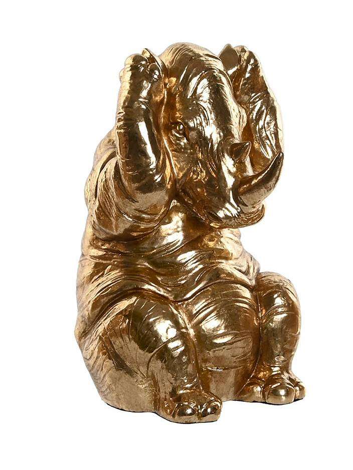 Figura In Resina A Forma Di Rinoceronte Seduto Dorato