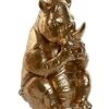 Figura In Resina A Forma Di Rinoceronte Seduto Dorato