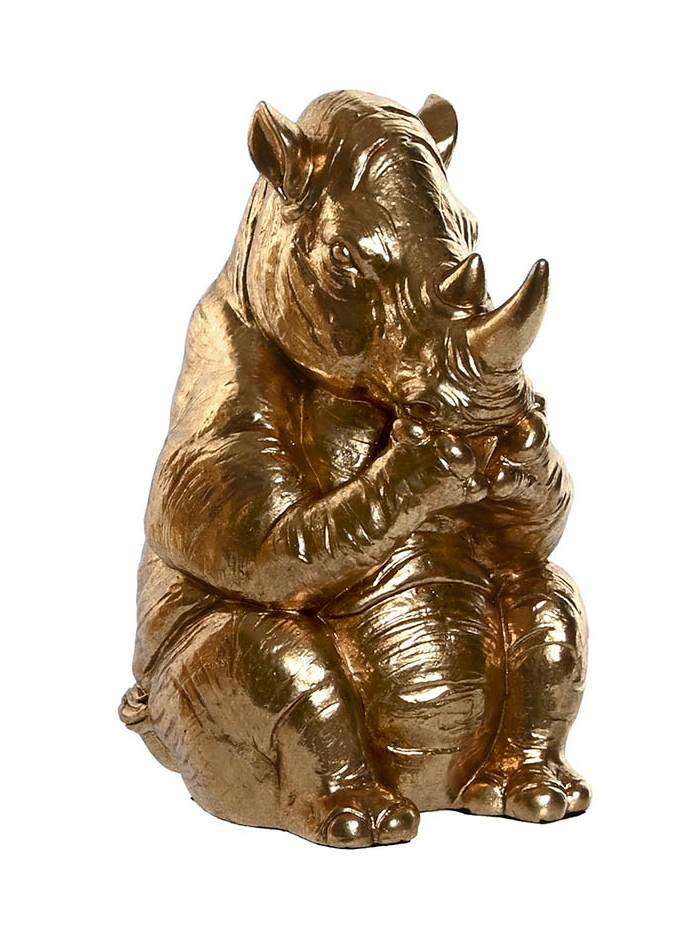Figura In Resina A Forma Di Rinoceronte Seduto Dorato
