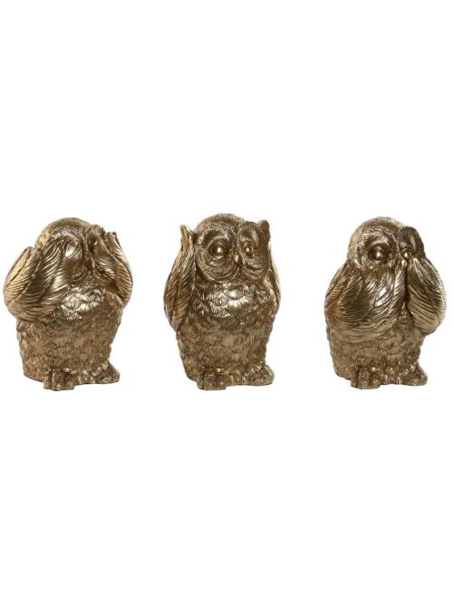 Set Figure in Resina a Forma di Gufo Dorato