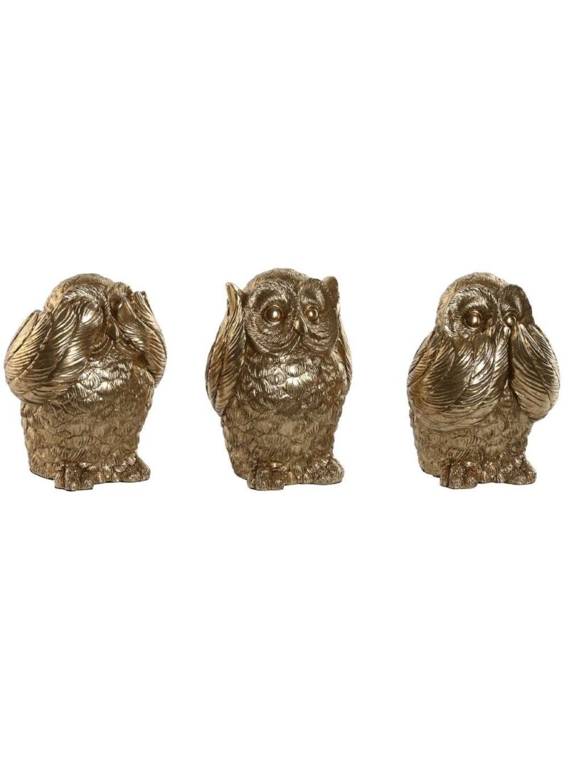Set Figure In Resina A Forma Di Gufo Dorato