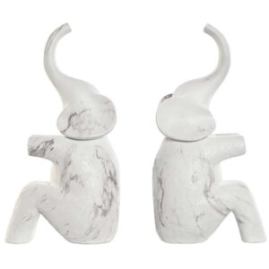 Set di 2 Fermalibri in Resina a Forma di Elefante Bianco