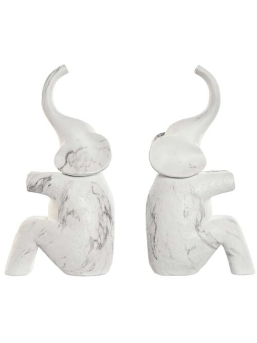 Set di 2 Fermalibri in Resina a Forma di Elefante Bianco