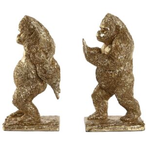 Set di 2 Fermalibri in Resina a Forma di Gorilla Dorato