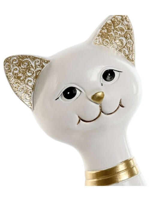Gatto Decorativo in Resina Bianco con Dettagli Dorati