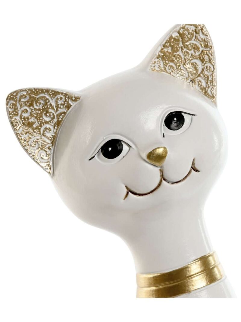 Gatto Decorativo In Resina Bianco Con Dettagli Dorati