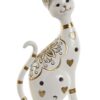 Gatto Decorativo In Resina Bianco Con Dettagli Dorati
