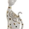 Gatto Decorativo In Resina Bianco Con Dettagli Dorati