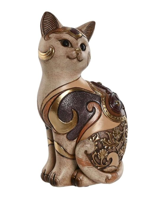 Gatto Decorativo in Resina Dorato e Marrone
