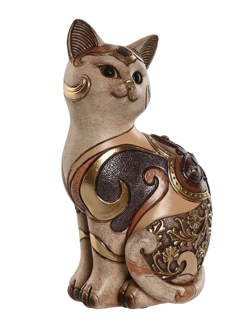 Gatto Decorativo In Resina Dorato E Marrone