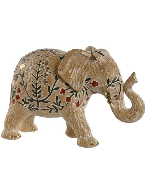 Elefante Decorativo in Resina con Effetto Legno Intagliato