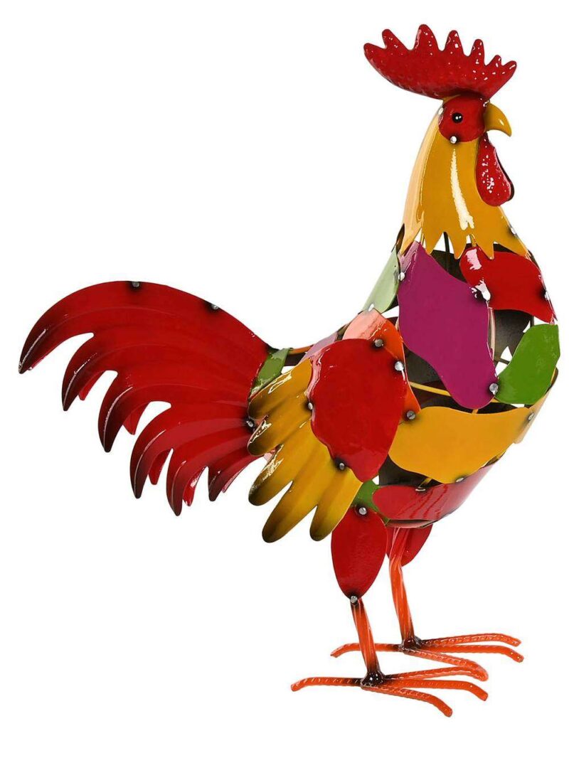 Gallo Colorato Figura In Metallo